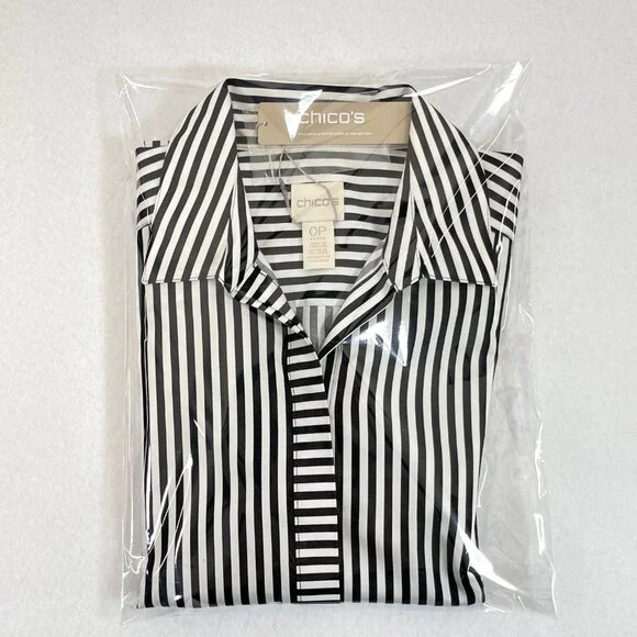 SOLD NWT CHICOS Size 0P Petite Small No-Iron Long Sleeve White Striped Shirt - Picture 15 of 16
